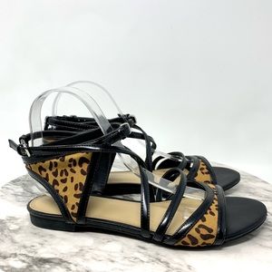 Zara Leopard Animal Print Open Toe Multi Strap Sandal 8 Minimalist Modern Urban